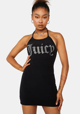 Black Big Bling Terry Halter Dress