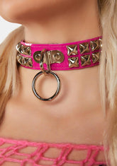 Neon Pink Studded O-Ring Choker