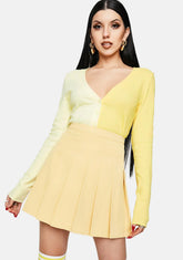 Yellow Pleated Tennis Mini Skirt
