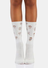 Atmosphere White Distressed Crew Socks