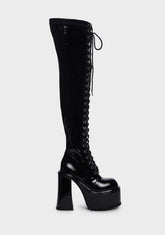 Midnight Electric Veins Thigh High Boots