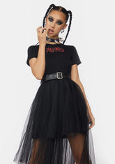 Asymmetric Mesh Hem Midi Dress