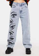 Yin Yang Eyes Printed Loose Jeans