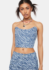 Zebra Print Denim Corset Top