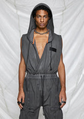 Synth Unisex Hooded Washed Cotton Jumpsuit