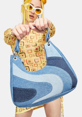 Sara Denim Wave Shoulder Bag