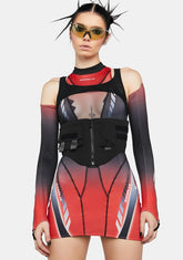 Red Corset Dress With Detachable Sleeves