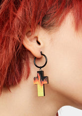 Burning Faith Cross Drop Earrings