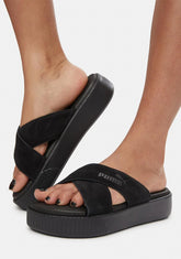 Black Suede Platform Slides