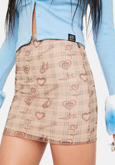 Tan Angel Plaid Mesh Skirt