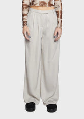 Taupe Satin Pintuck Wide Pants