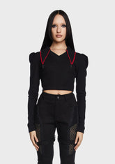 V-Neck Pointed Collar Princess Long Sleeve Top