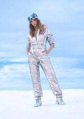 Aurora Beam Holographic Snowsuit - Pink