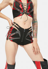 Red Patent Sneaker Moto Hot Pants