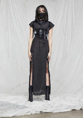 Synth Hooded Gauze Tunic Dress And Mask Set