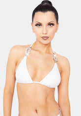 White Rhinestone Micro Triangle Bikini Top
