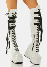 White Patent Wave-315 Thigh High Boots