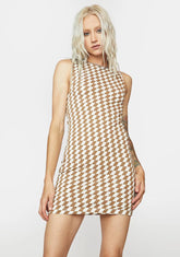 Checker Tan Ivory Gele Mini Dress