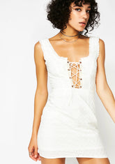 Charlotte Eyelet Lace-Up Mini Dress