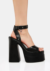 Monaco Black Leather Platform Heels