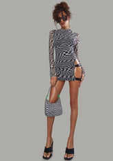 Warped Realm Checkered Mesh Mini Dress