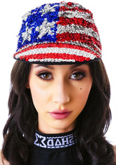 American Flag X Sequin Cap