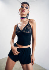Midnight Tempting Fate Lace Tank And Shorts Set