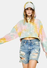 Sea Foam Tie Dye Cropped Hoodie