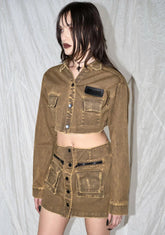 Synth Washed Button Up Crop Shirt