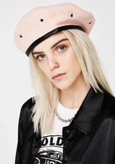 Dusty Pink Military Stud Beret
