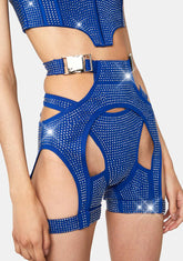 Blue Morph Rhinestone Cut-Out Shorts