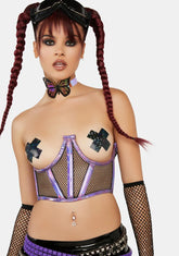 Lavish Lavender Holo & Fishnet Open Cup Waist Cincher