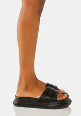 Black Jasylnn Satin Padded Flatform Sandals