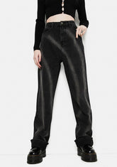 Washed Black Tie Dye Circle Effect Baggy Wide Leg Jeans