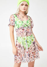 Mesh Tattoo Print Dress