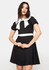 Black And White Big Bow Collar Dress