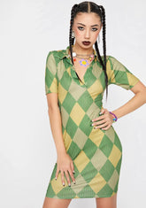 Argyle Print Collared Mini Dress