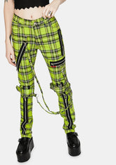 Neon Lime Plaid Bondage Pants