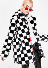 Mad Youth Checkered Faux Fur Coat
