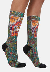 Peace And Love Printed Crew Socks