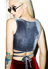 Velvet Double Cross Crop Top - Dark Gray