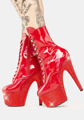Red Bejeweled-1020-7 Platform Heels