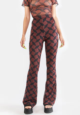 Recycled Brown Geo Mesh Flare Pants