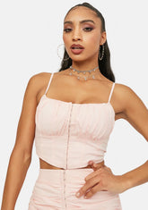 Confident Lux Ruched Mesh Corset Top