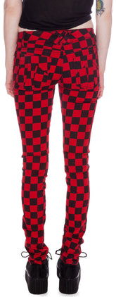 Dyed Checkered Jeans - Red