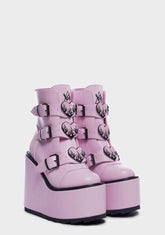 Pink Dune Lo Hearts On Fire Platform Boots