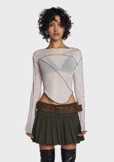 Filter Asymmetrical Mesh Long Sleeve Top