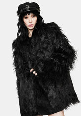 Dark Faux Fur Punk Long Coat