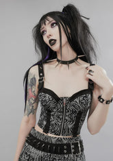 Was Warped Tattoo Print Bustier Top