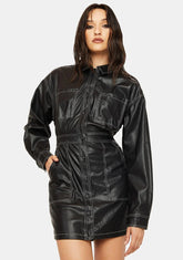 Not Easily Amused Vegan Leather Shirt Dress